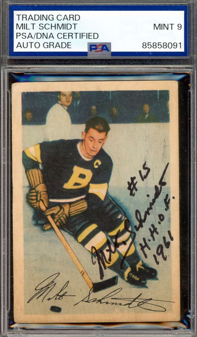 Milt Schmidt Mint 9 PSA DNA Signed 1953-54 Parkhurst Autograph
