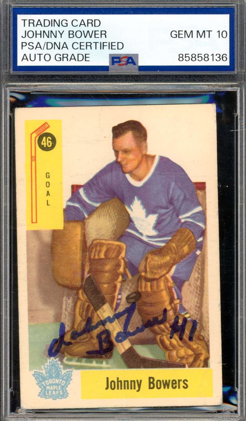 Johnny Bower Gem Mint 10 PSA DNA Signed 1958-59 Parkhurst Autograph