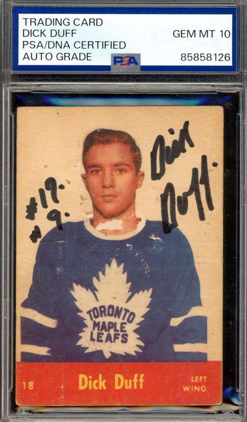 Dick Duff Gem Mint 10 PSA DNA Signed 1955 Parkhurst Rookie Autograph