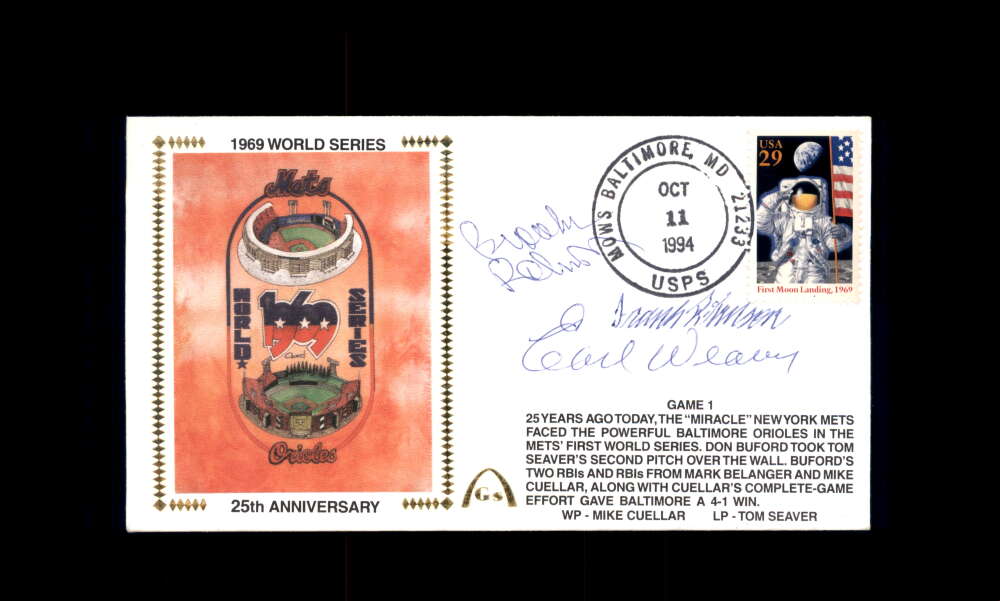 Weaver Brooks  Frank Robinson PSA DNA Signed by 3 1994 First Day Cover Cache FDC 1969 World Series Autograph