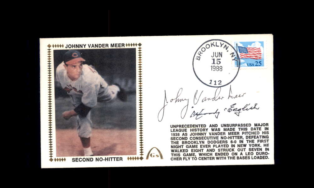 Johnny Vandeer Meer Woody English PSA DNA Signed by 2 1988 First Day Cover Cache FDC 2nd No Hitter Autograph