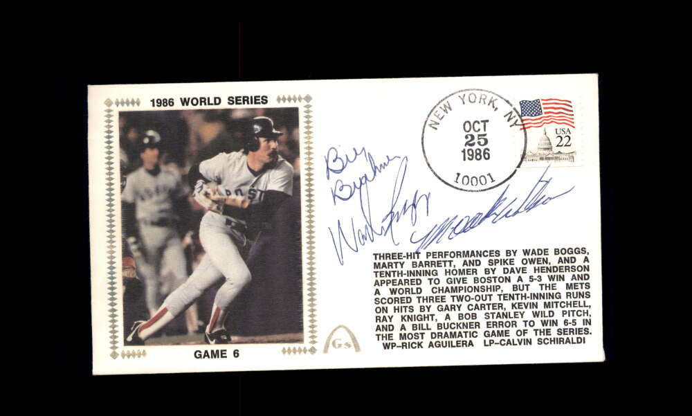 Wade Boggs Bill Buckner Mookie Wilson PSA DNA Signed by 3 1986 First Day Cover Cache FDC 1986 World Series