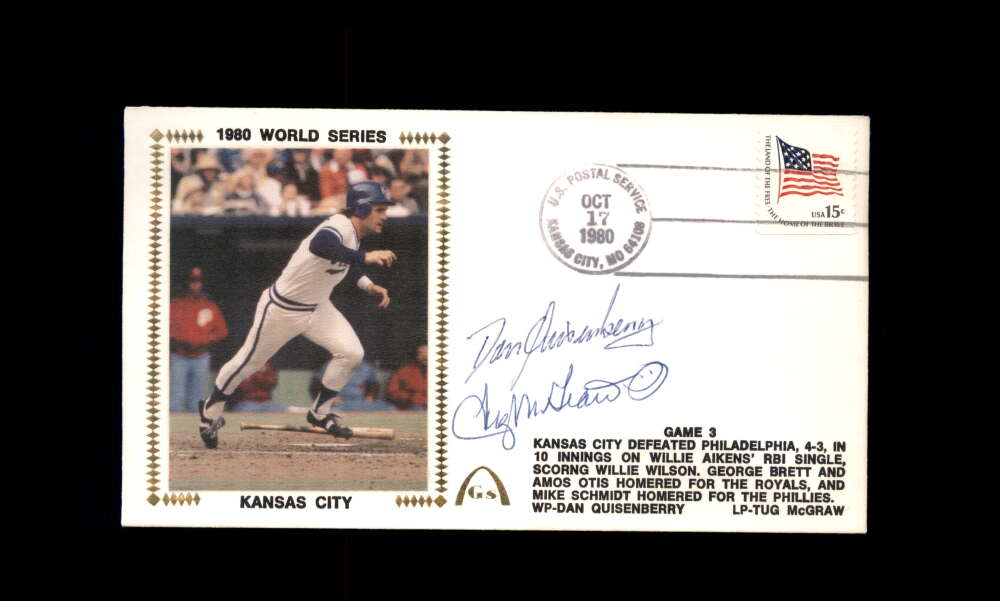 Dan Quisenberry Tug McGraw PSA DNA Signed by 2 1980 First Day Cover Cache FDC 1980 World Series Autograph