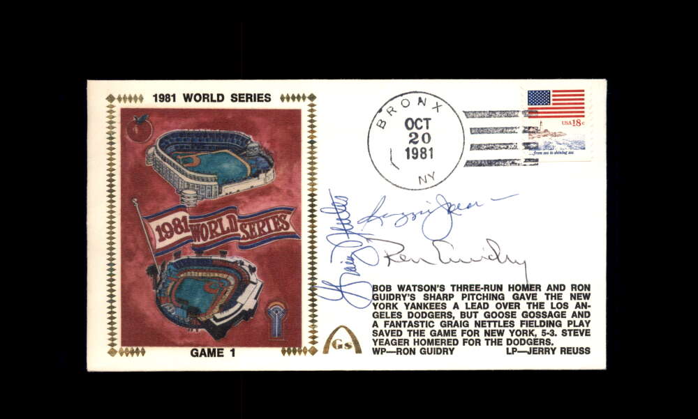 Nettles Reggie Jackson Guidry PSA DNA Signed by 3 1981 First Day Cover Cache FDC 1981 World Series Autograph