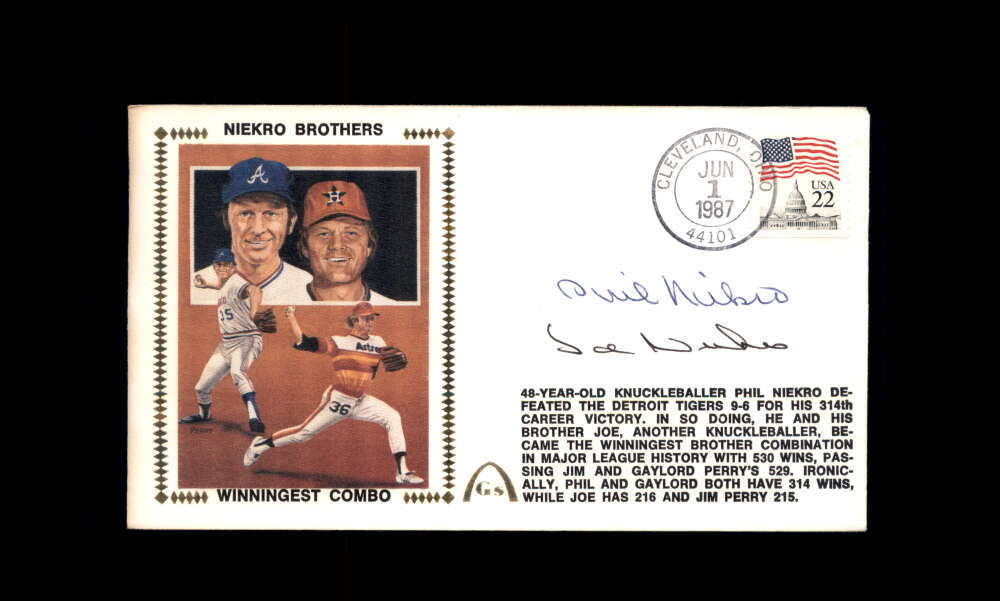 Phil Joe Niekro PSA DNA Signed 1987 First Day Cover Cache FDC Neikro Brothers Autograph