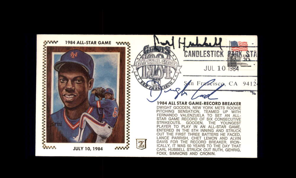 Carl Hubbell Dwight Gooden PSA DNA Signed 1984 First Day Cover Cache FDC 1984 All Star Game Autograph