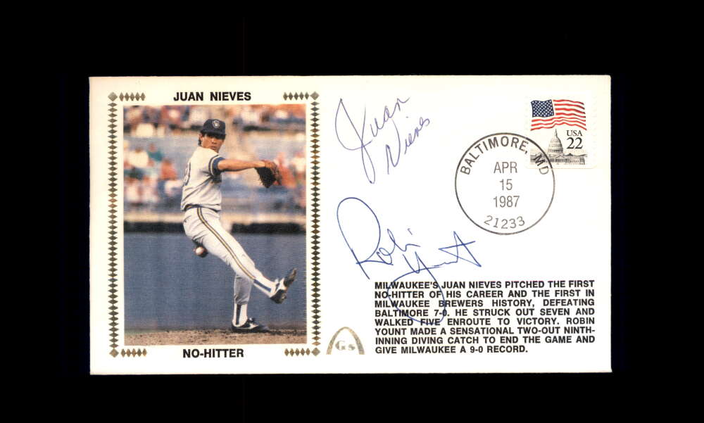 Juan Nieves Robin Yount PSA DNA Signed 1987 First Day Cover Cache FDC No Hitter Autograph