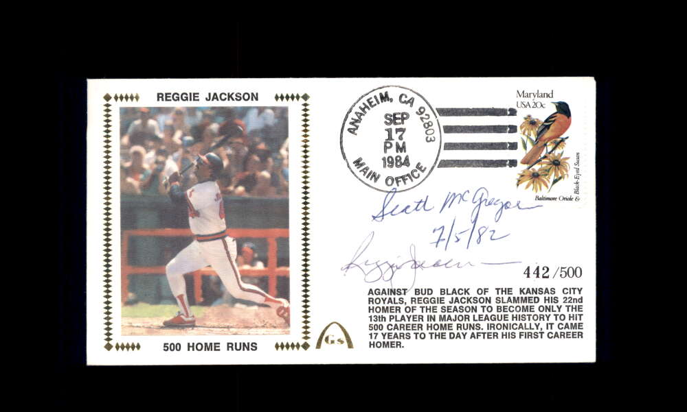 Reggie Jackson Scott McGregor PSA DNA Signed 1984 First Day Cover Cache FDC 500 HRs Autograph