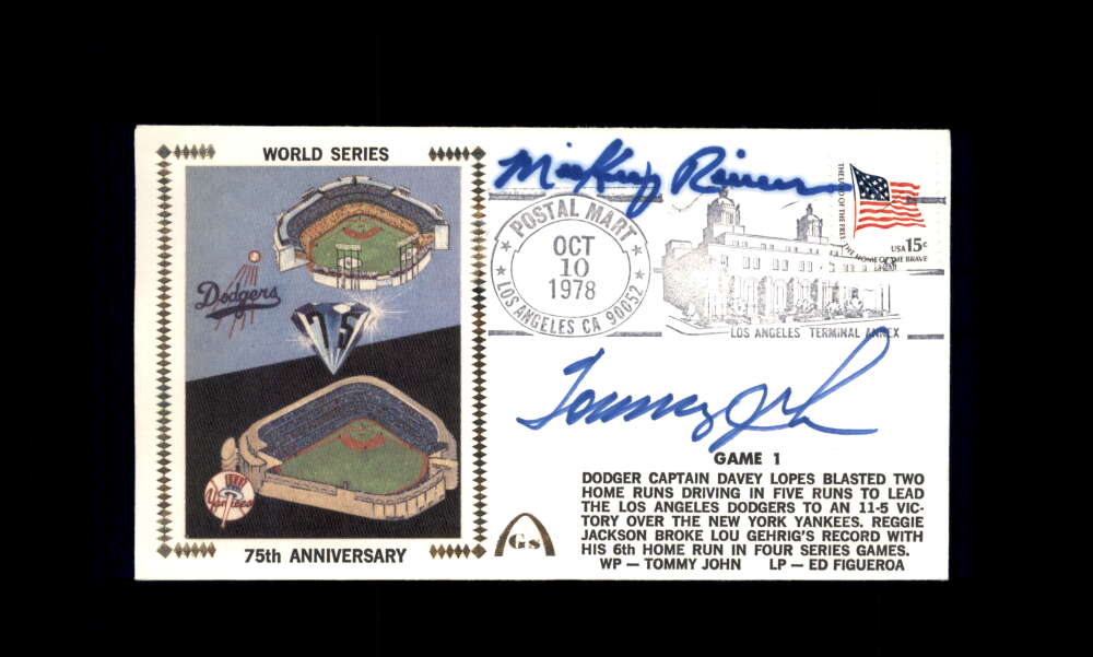 Mickey Rivers Tommy John PSA DNA Signed 1978 First Day Cover Cache FDC World Series 75th Anniv Autograph