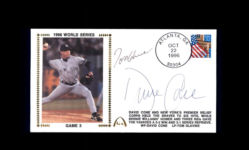 Tom Glavine David Cone PSA DNA Signed 1996 First Day Cover Cache FDC 1996 World Series Autograph