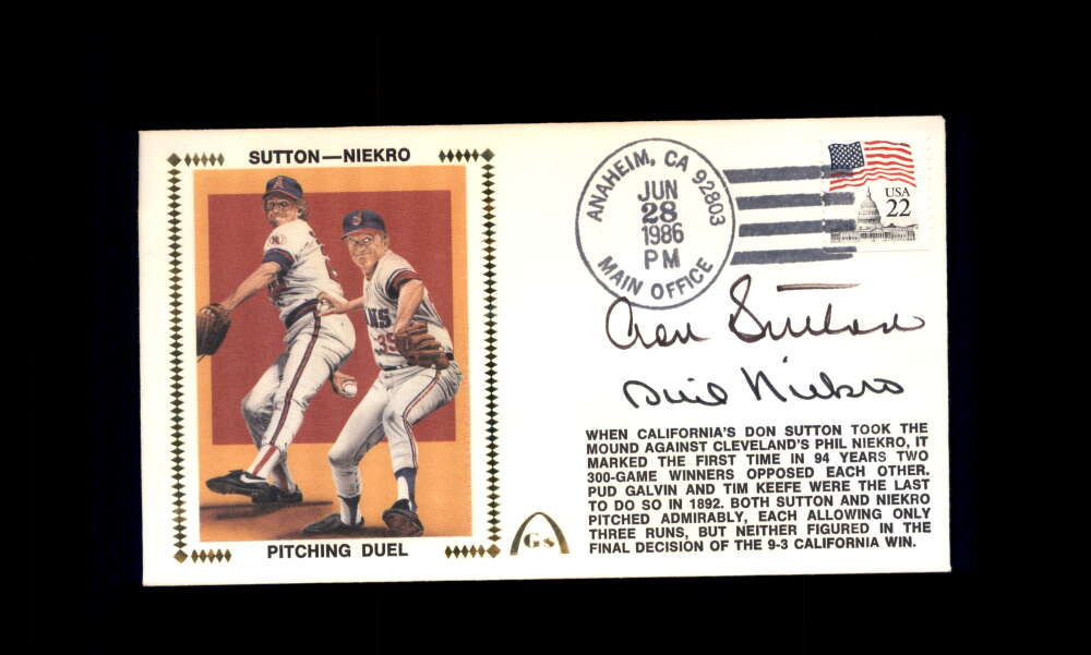 Don Sutton Phil Niekro PSA DNA Signed 1986 First Day Cover Cache FDC Pitching Duel Autograph