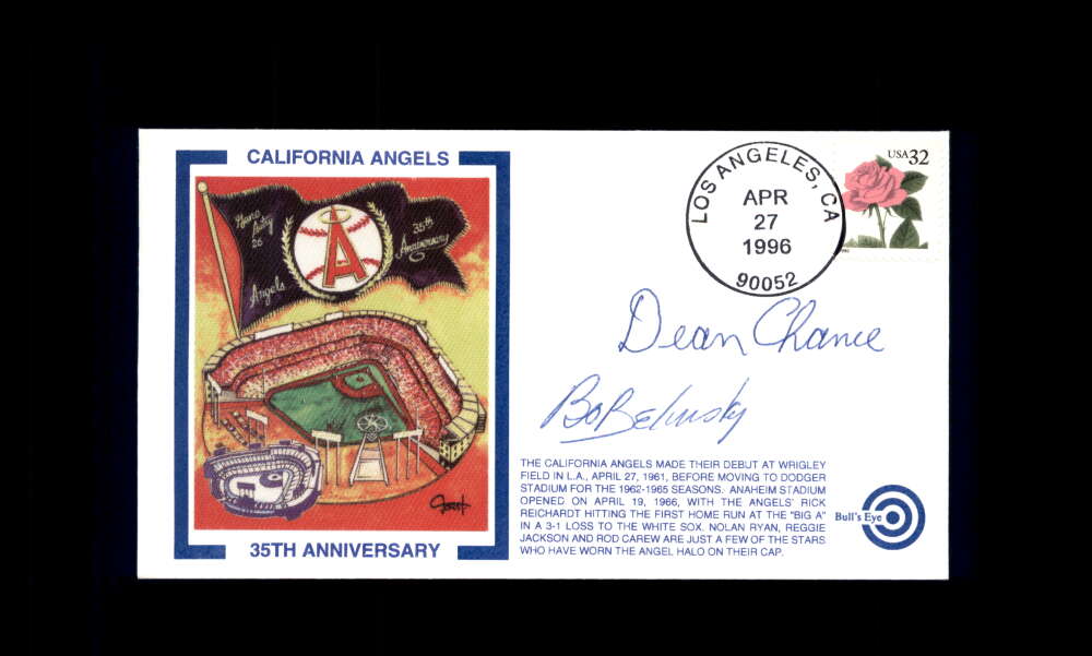 Dean Chance Bo Belinsky PSA DNA Signed 1996 First Day Cover Cache FDC Angels 35th Anniv Autograph