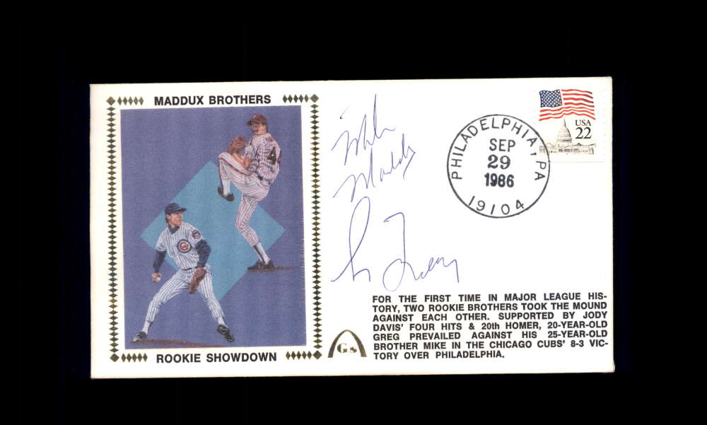 Mike Greg Maddux PSA DNA Signed 1986 First Day Cover Cache FDC Brothers Rookie Showdown Auto