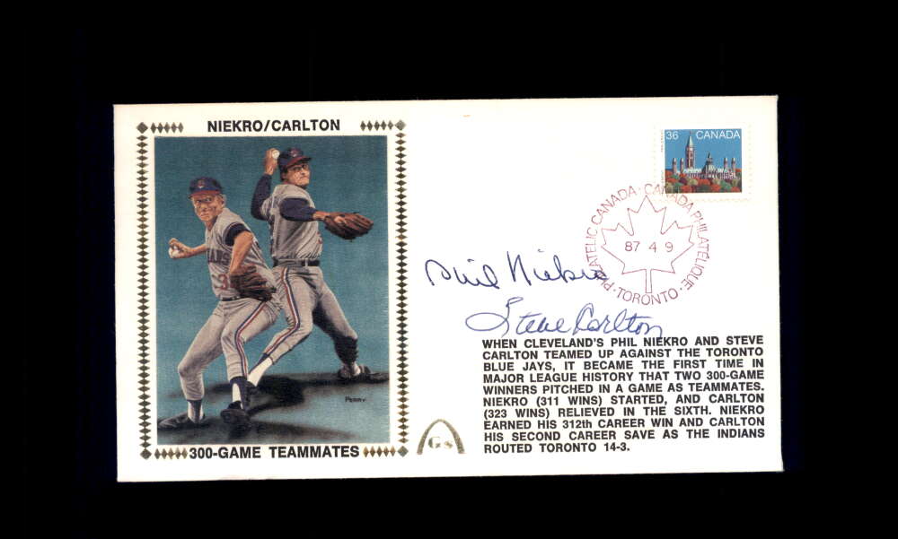 Phil Niekro Steve Carlton PSA DNA Signed 1987 First Day Cover Cache FDC 300 Game Teammates Autograph