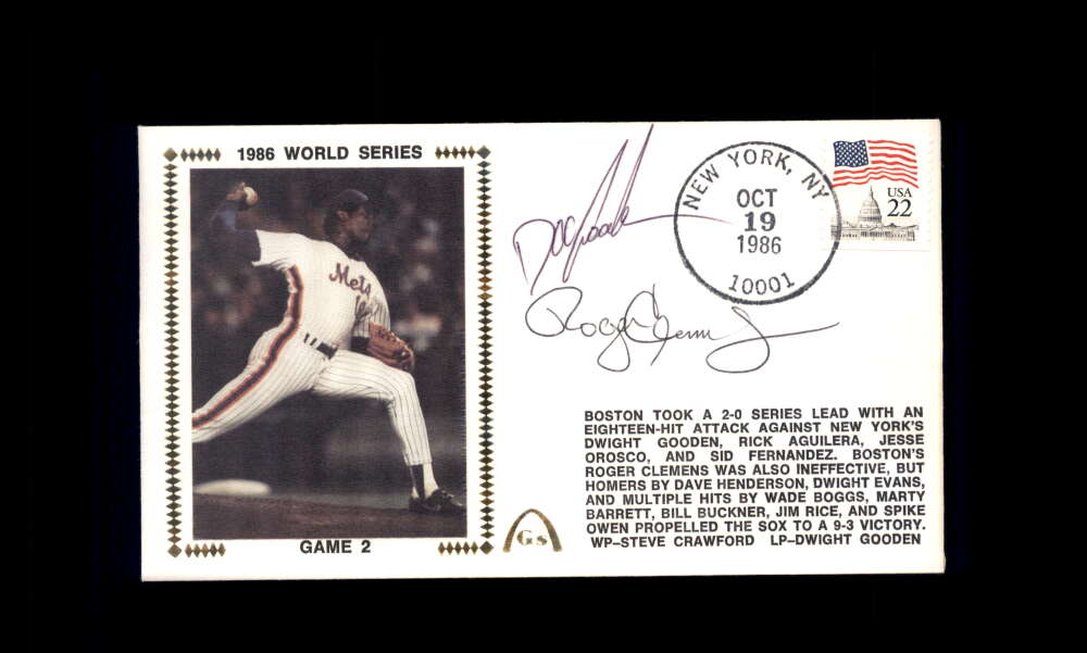 Doc Gooden Roger Clemens PSA DNA Signed 1986 First Day Cover Cache FDC 1986 World Series Autograph
