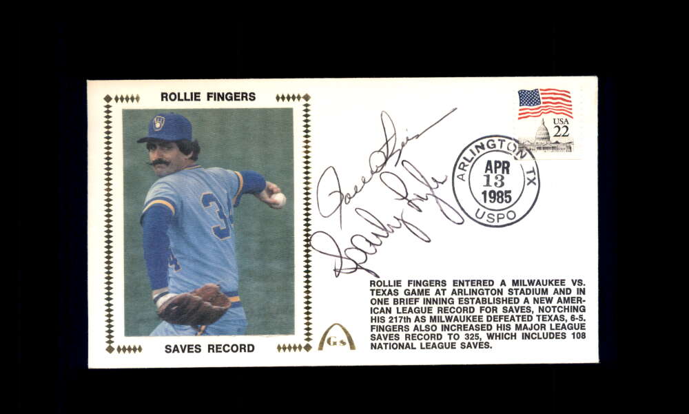 Rollie Fingers Sparky Lyle PSA DNA Signed 1985 First Day Cover Cache FDC Saves Record Autograph