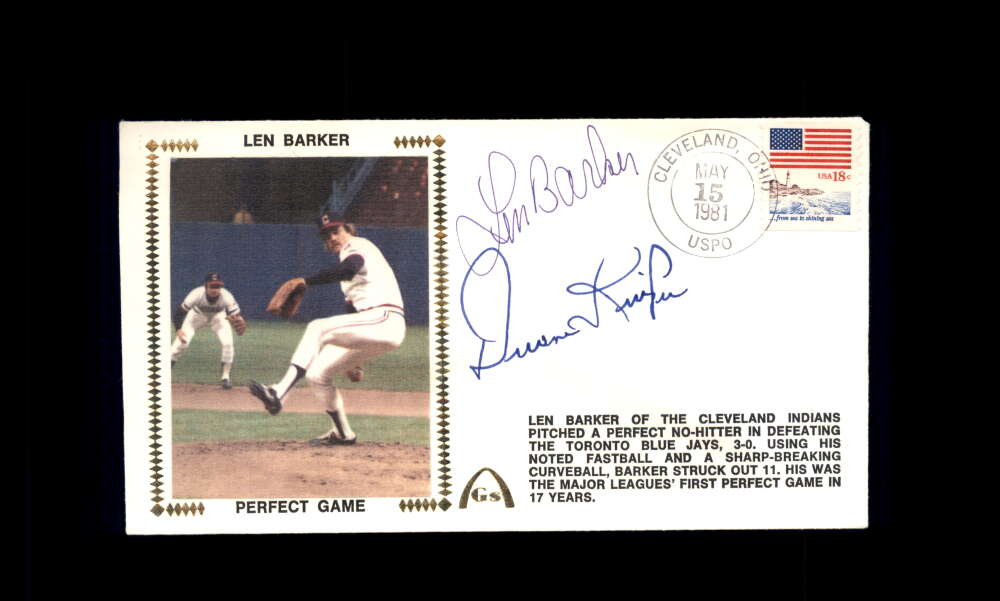 Len Barker Duane Kuiper PSA DNA Signed 1981 First Day Cover Cache FDC Perfect Game Autograph