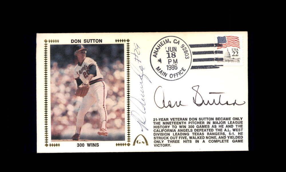 Don Sutton Pete Incaviglia PSA DNA Signed 1986 First Day Cover Cache FDC 300 Wins Autograph