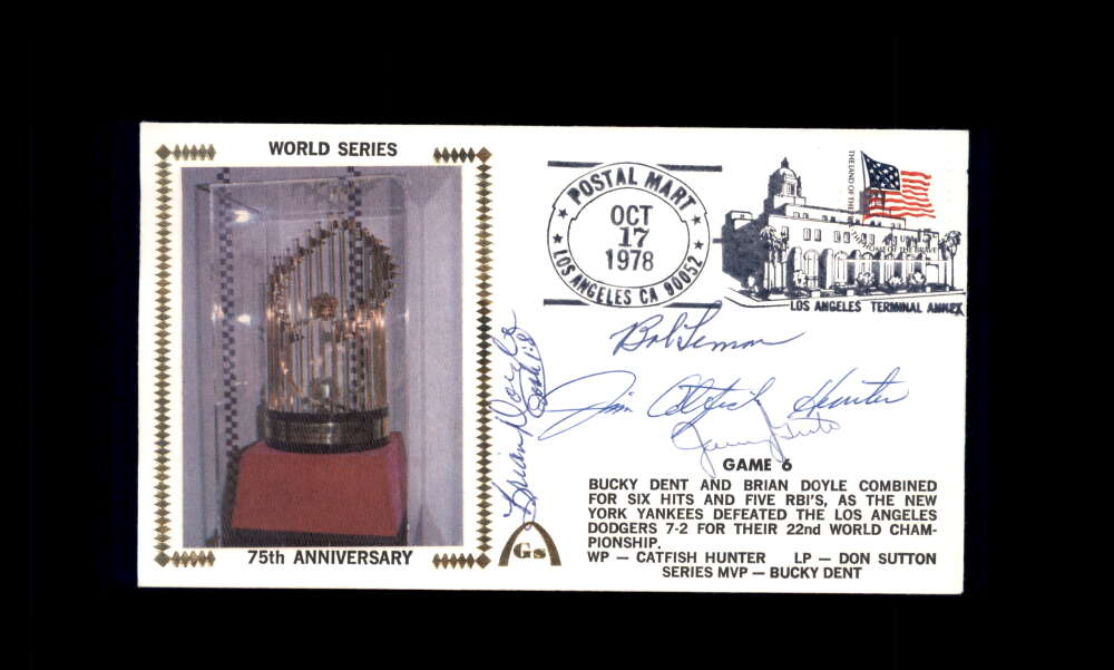 Lemon Hunter Grote Doyle PSA DNA Signed by 4 1978 First Day Cover Cache FDC World Series 1978 Autograph