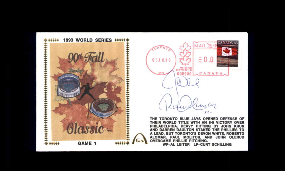 Roberto Alomar John Olerud PSA DNA Signed 1993 First Day Cover Cache FDC 1993 World Series Autograph