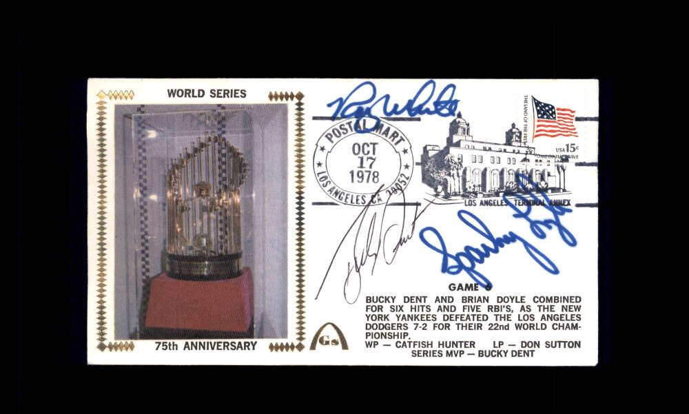Dent Lyle White PSA DNA Signed by 3 1978 First Day Cover Cache FDC World Series 75th Anniv Autograph