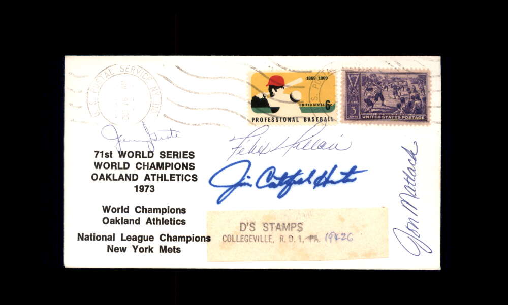 Grote Hunter Millan Matlack PSA DNA Signed by 4 1973 First Day Cover Cache FDC 1973 World Series Champs Autograph