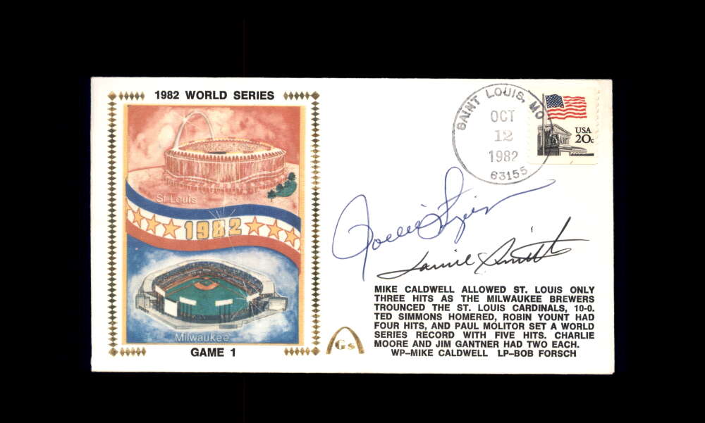 Rollie Fingers Lonnie Smith PSA DNA Signed 1982 First Day Cover Cache FDC 1982 World Series Autograph
