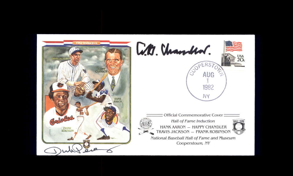 Happy Chandler Dick Perez PSA DNA Signed 1982 First Day Cover Cache FDC Hall of Fame Autograph