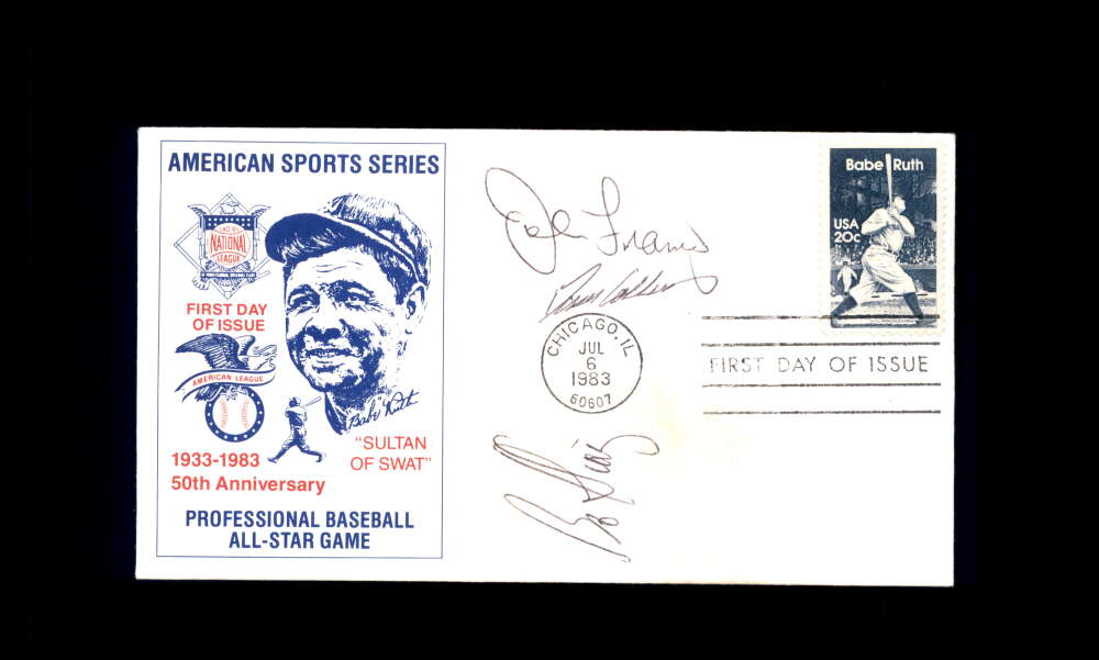 Diaz Collins Franco PSA DNA Signed by 3 1983 First Day Cover Cache FDC Babe Ruth Autograph