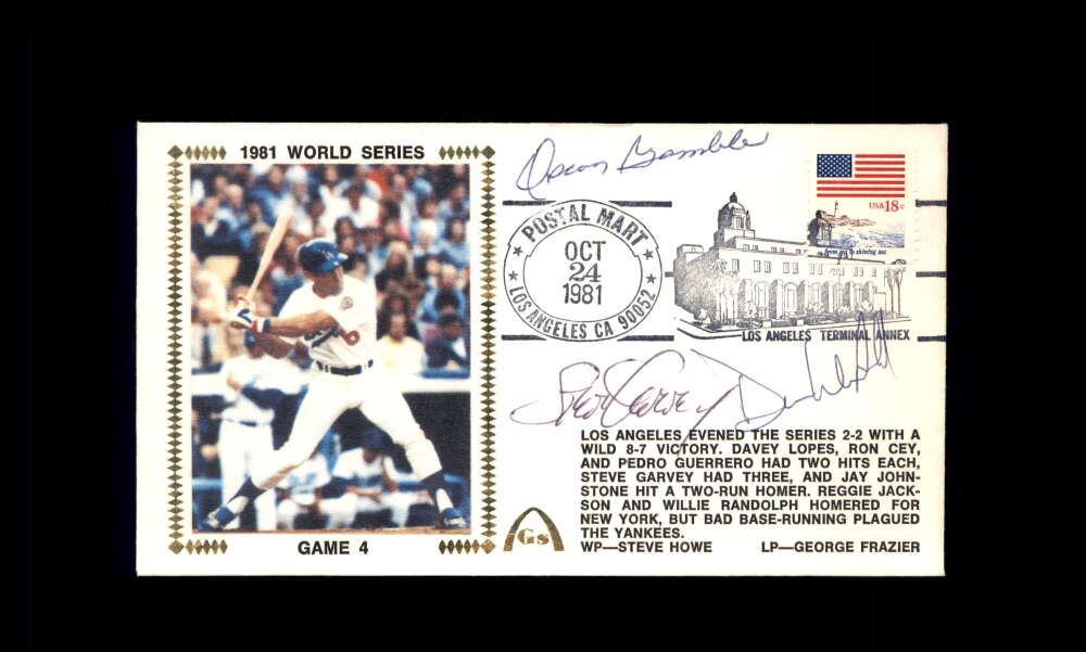 Garvey Winfield Gamble PSA DNA Signed by 3 1981 First Day Cover Cache FDC 1981 World Series Autograph