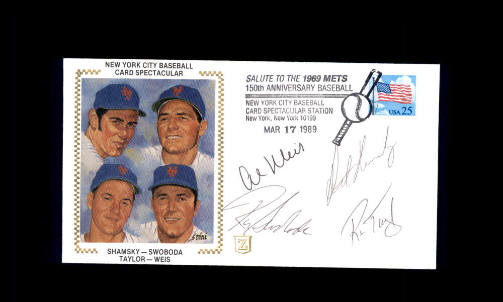 Shamsky Swoboda Taylor Weis PSA DNA Signed by 4 1989 First Day Cover Cache FDC 1969 Mets Autograph