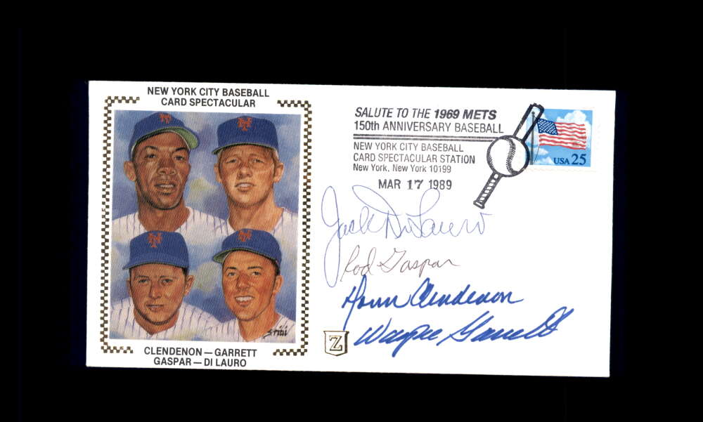 Clendenon Garrett Gaspar DiLauro PSA DNA Signed by 4 1989 First Day Cover Cache FDC 1969 Mets Autograph