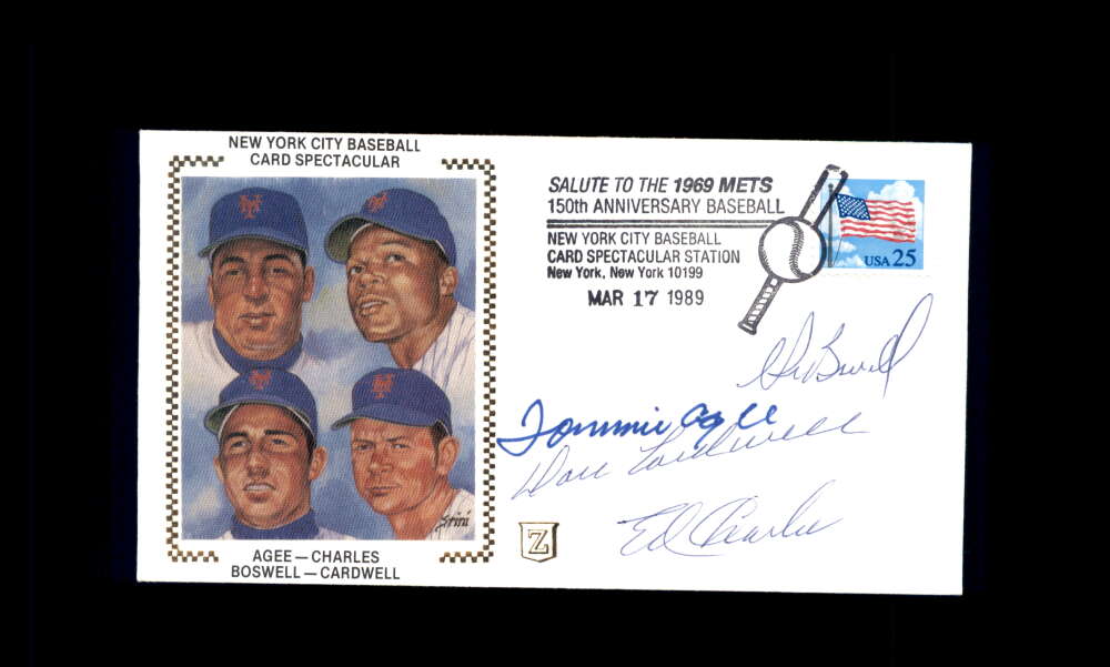 Agee Charles Boswell Cardwell PSA DNA Signed by 4 1989 First Day Cover Cache FDC 1969 Mets Autograph