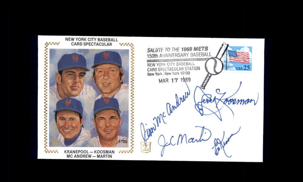 Kranepool Koosman McAndrew Martin PSA DNA Signed by 4 1989 First Day Cover Cache FDC 1969 Mets Autograph