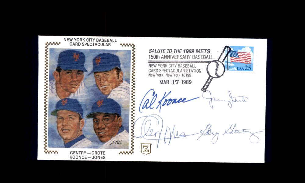 Gentry Grote Koonce Jones PSA DNA Signed by 4 1989 First Day Cover Cache FDC 1969 Mets Autograph