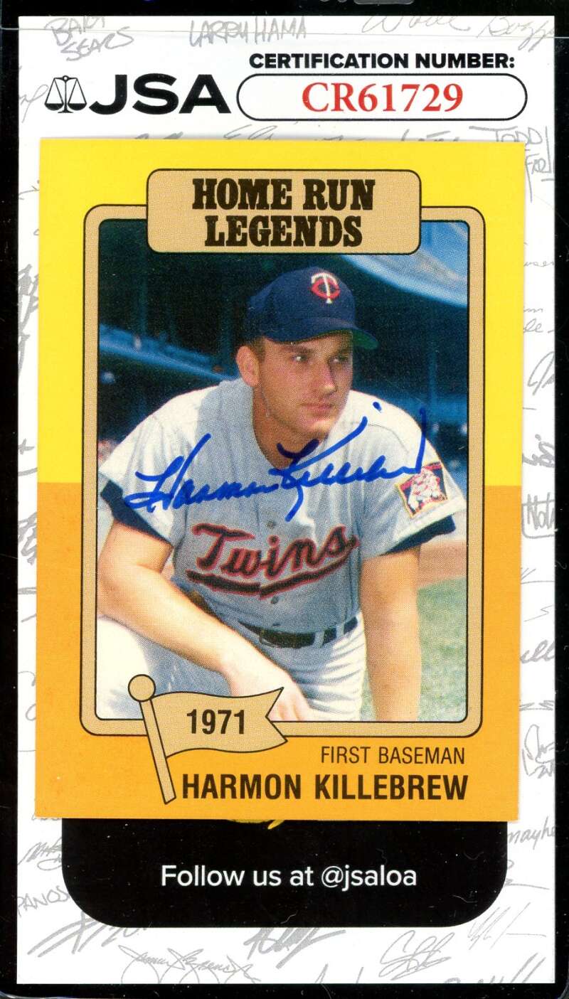 Harmon Killebrew JSA Coa Signed 1986 Big League Chew Autograph