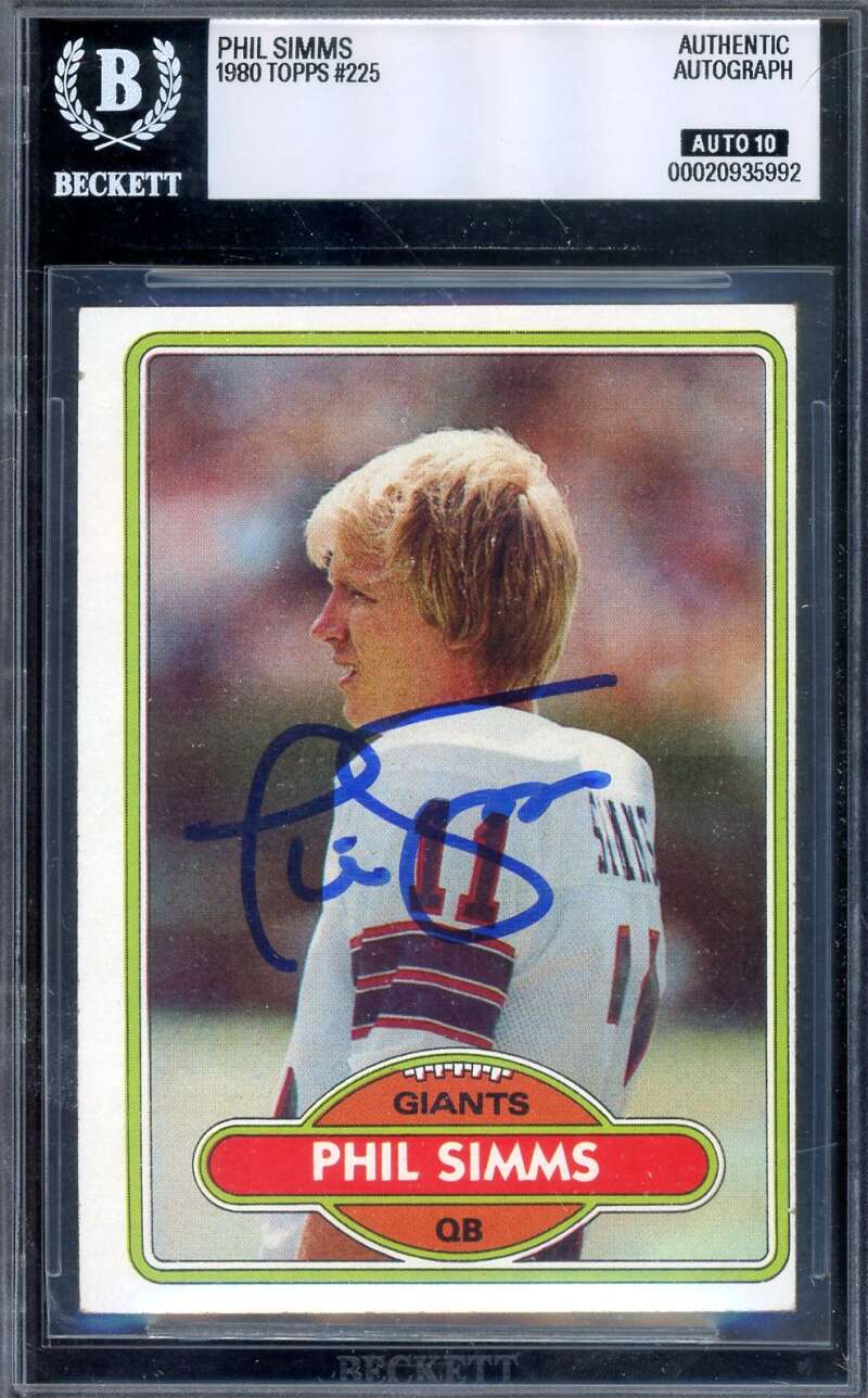 Phil Simms Beckett BAS Signed 1980 Topps Rookie Autograph
