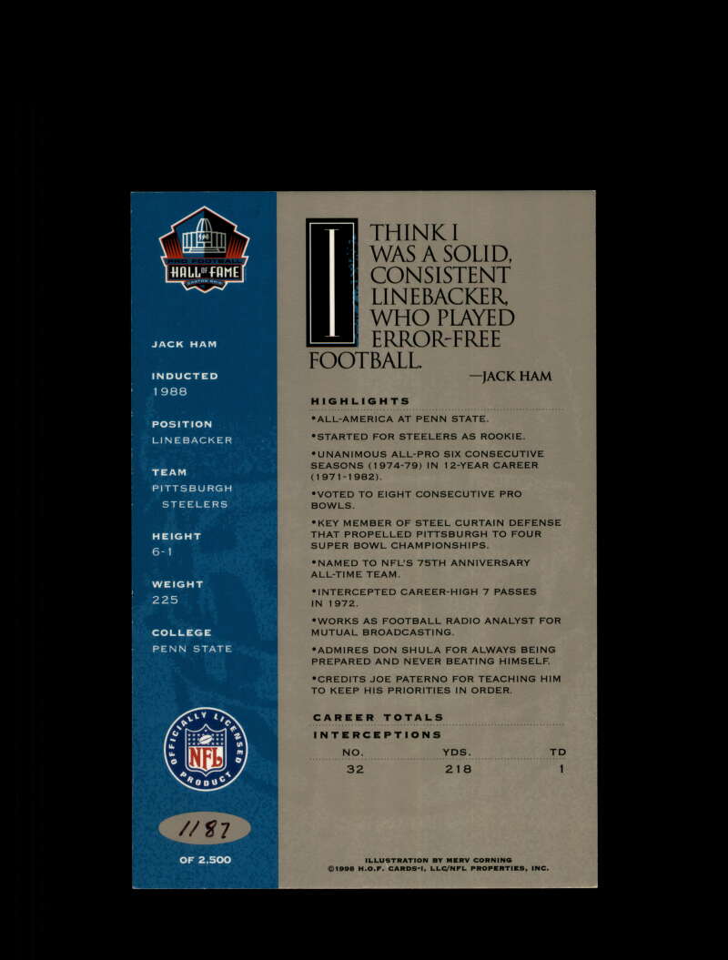 Jack Ham Signed 1998 HOF Signature Series Autograph