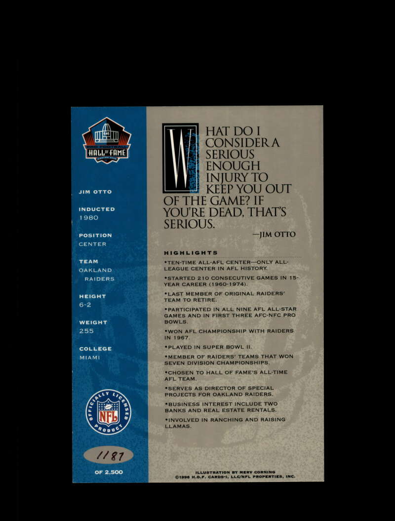Jim Otto Signed 1998 HOF Signature Series Autograph