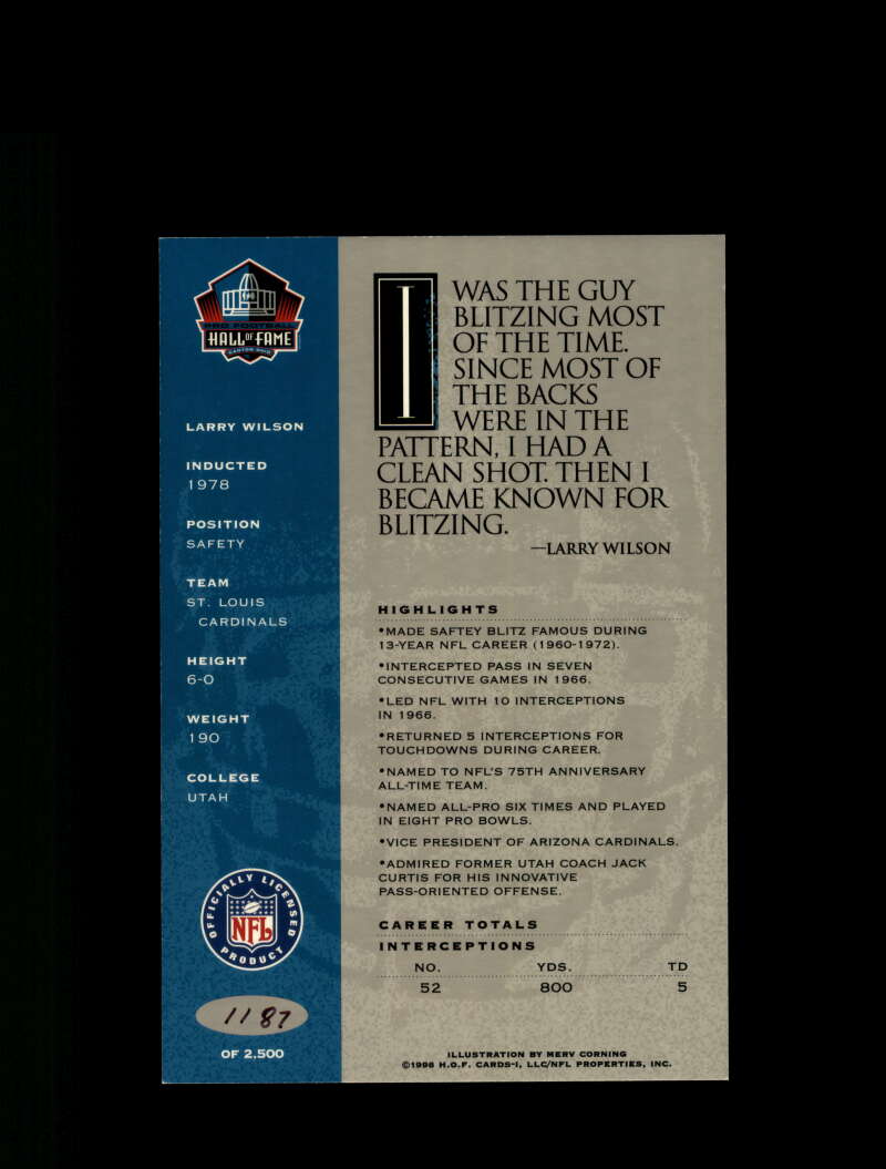 Larry Wilson Signed 1998 HOF Signature Series Autograph