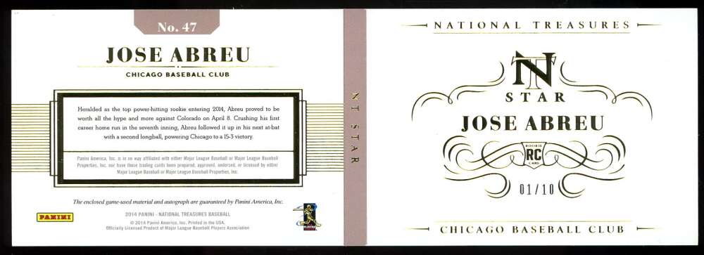 Jose Abreau Panini Coa Signed 2014 Panini National Treasure 1/10 Autograph