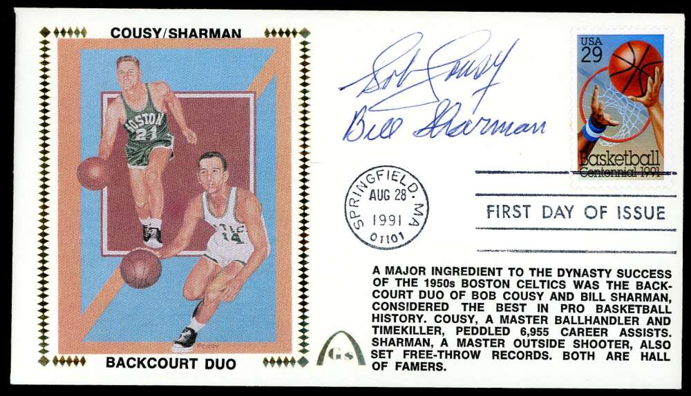 Bob Cousey Bill Sharman PSA DNA Autograph 1991 First Day Cover Cache FDC Backcourt Duo Signed