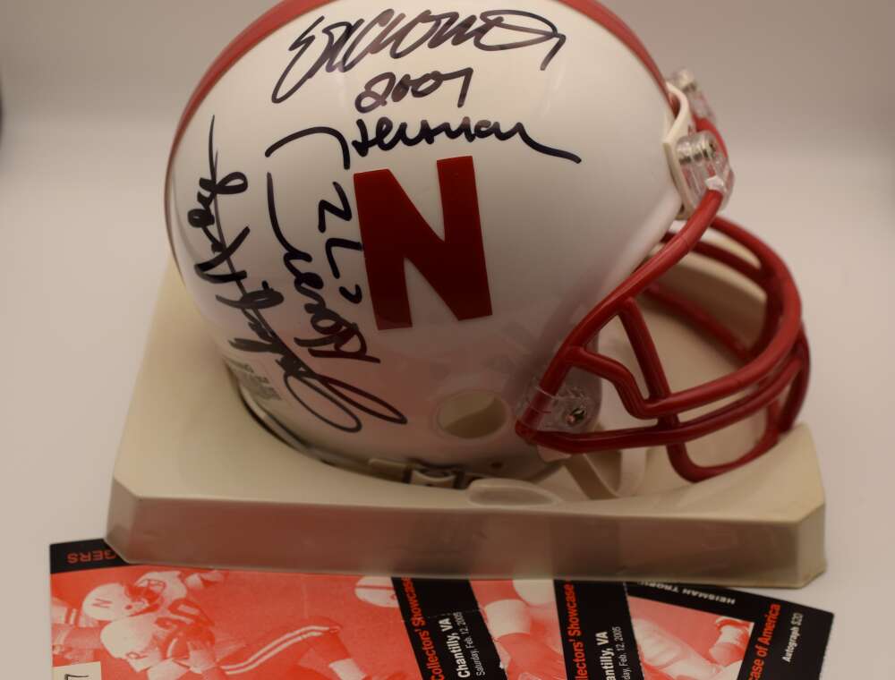 Johnny Rodgers Eric Crouch Mike Rozier CSA Show Ticket Coa Autograph Mini Helmet Signed Nebraska