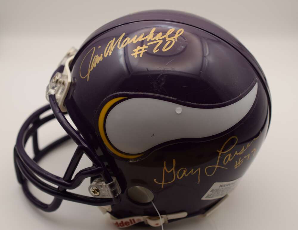Jim Marshall Alan Page Carl Eller Gary Larsen PSA DNA Mini Helmet Signed Vikings