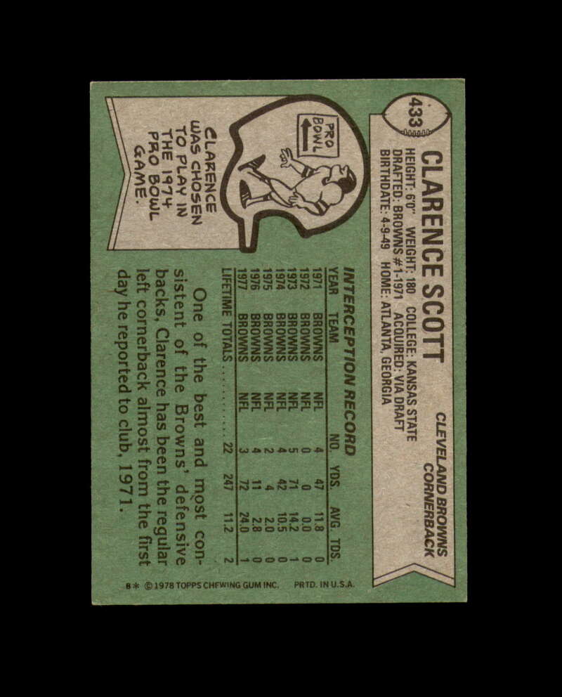 Clarence Scott Signed 1978 Topps Cleveland Browns Autograph