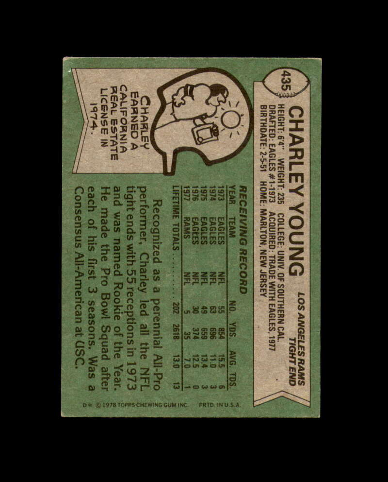 Charley Young Signed 1978 Topps Los Angeles Rams Autograph
