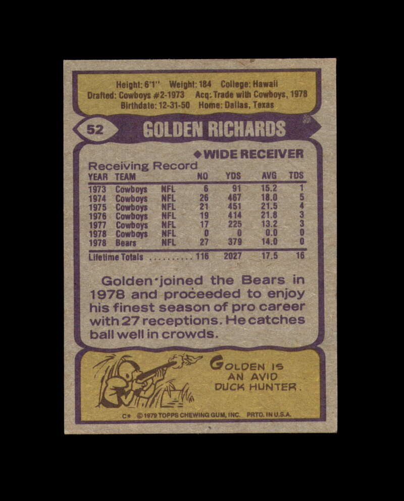 Golden Richards Signed 1979 Topps Bears Autograph