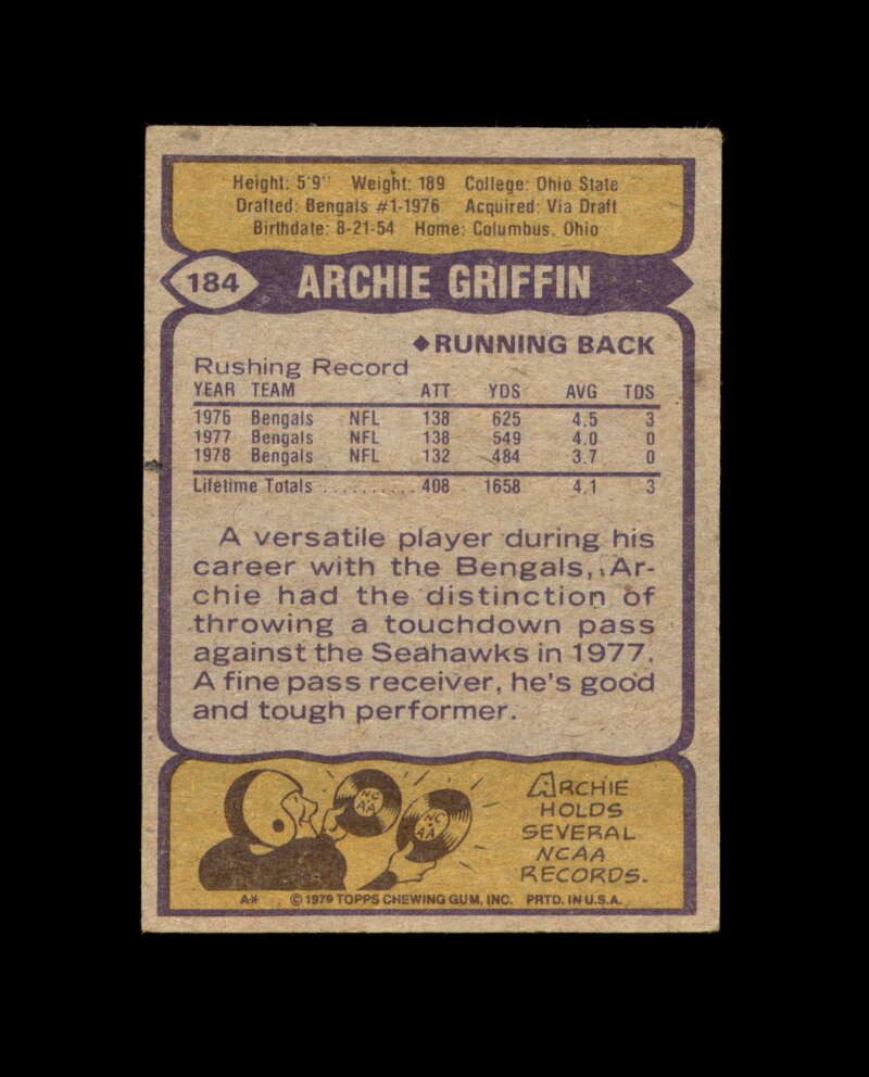 Archie Griffin Signed 1979 Topps Cincinnati Bengals Autograph