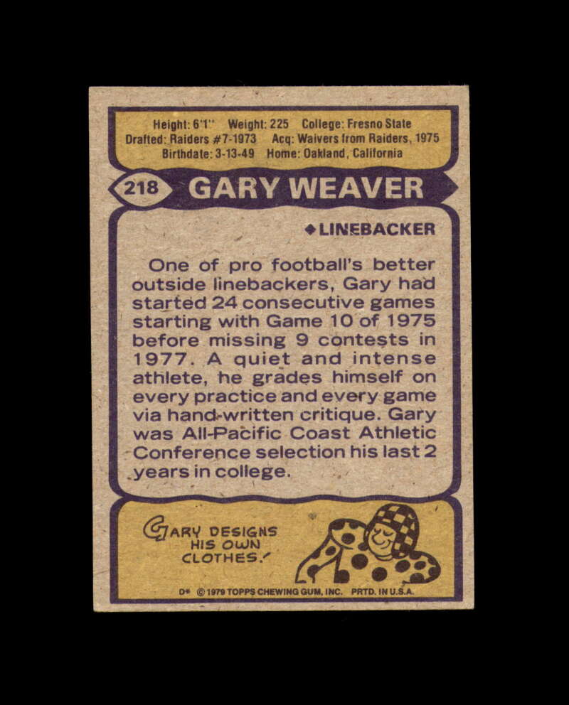 Gary Weaver Signed 1979 Topps Green Bay Packers Autograph