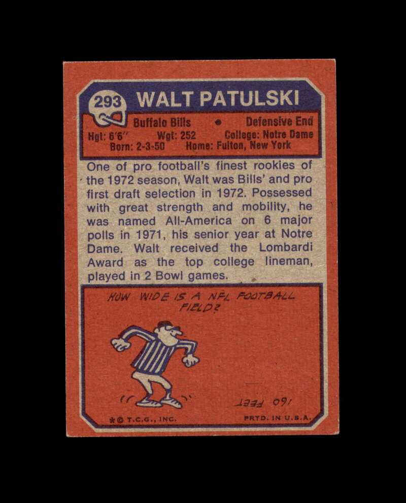 Walt Patulski Signed 1973 Topps Buffalo Bills Autograph